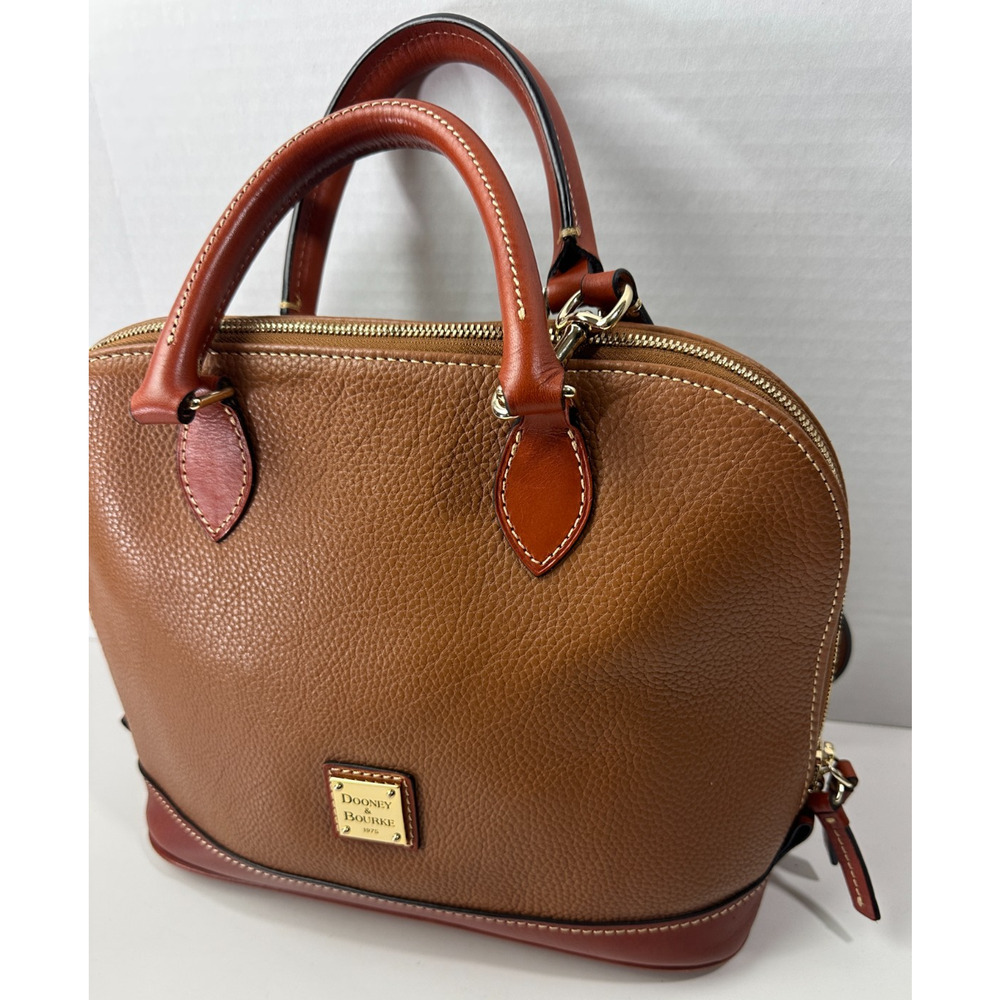 Dooney & Bourke Pebble Grain Zip Zip Satchel Tan Brown Purse Leather Handbag - Picture 5 of 16